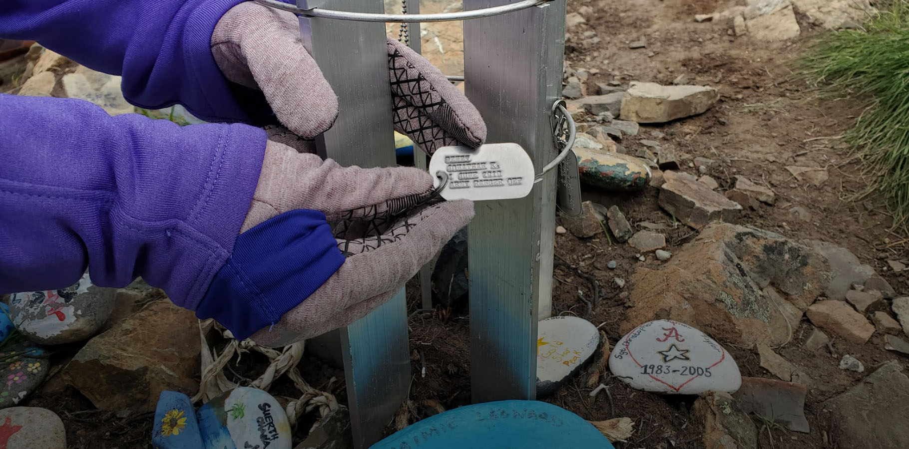 Close View of Dog Tag Hung in Rememberance on Gold Star Family Peak Hike