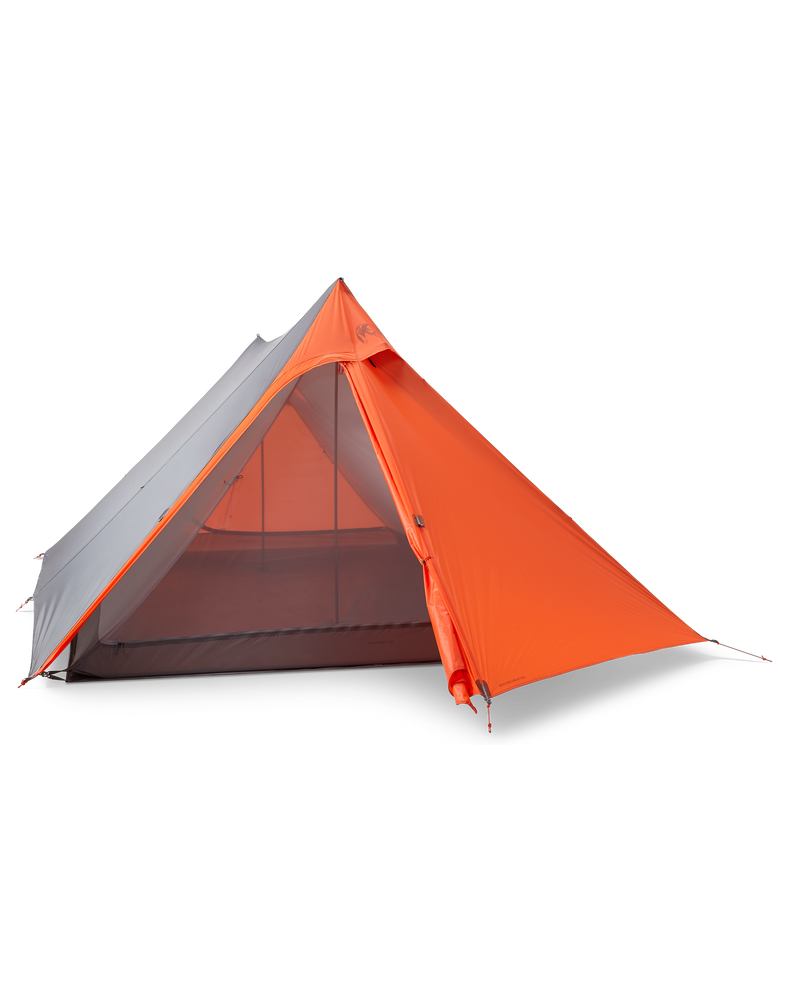 Front of Summit Refuge Three Person Tent in Gunmetal Orange Color with Optional Mesh Body