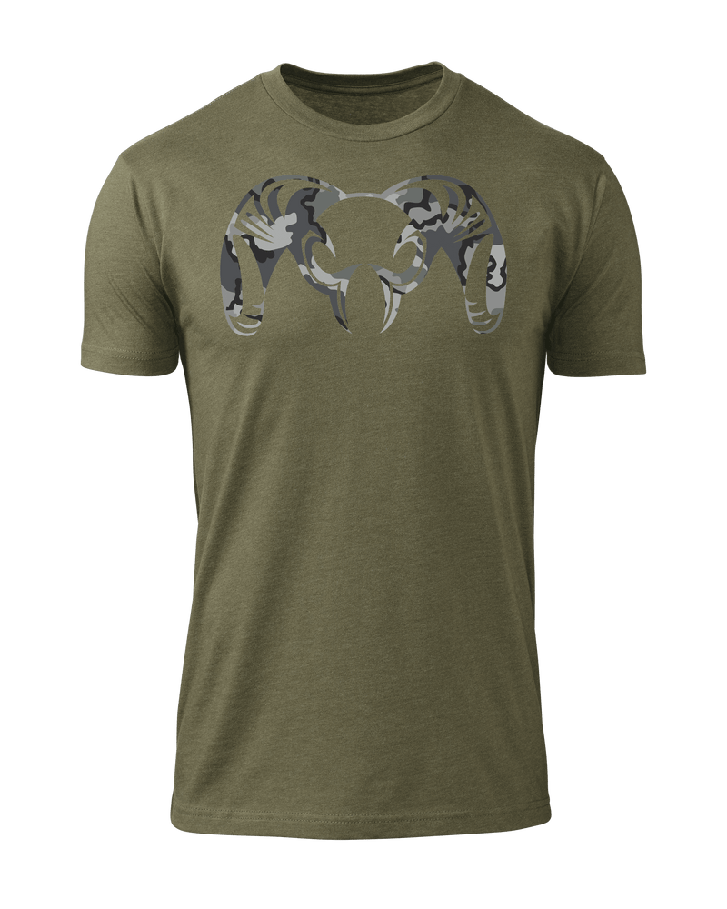 Front of KUIU Vias Storm Big Ram T-Shirt in Military Green