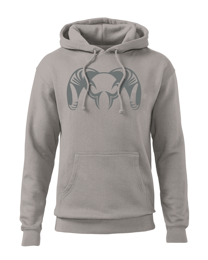 Front of KUIU Big Ram Hoodie in Cement Grey