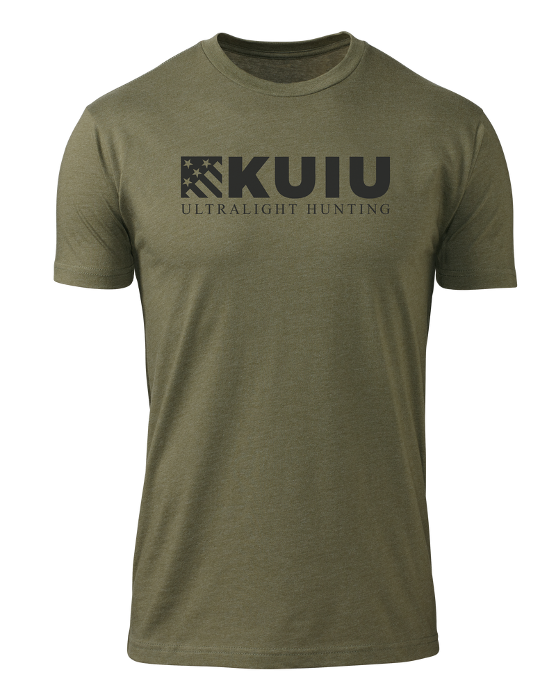 Front of Patriotic Block Logo T-Shirt in Military Green