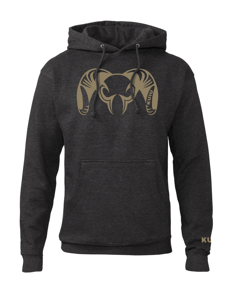 Front of KUIU Engraved Big Ram Hoodie in Charcoal