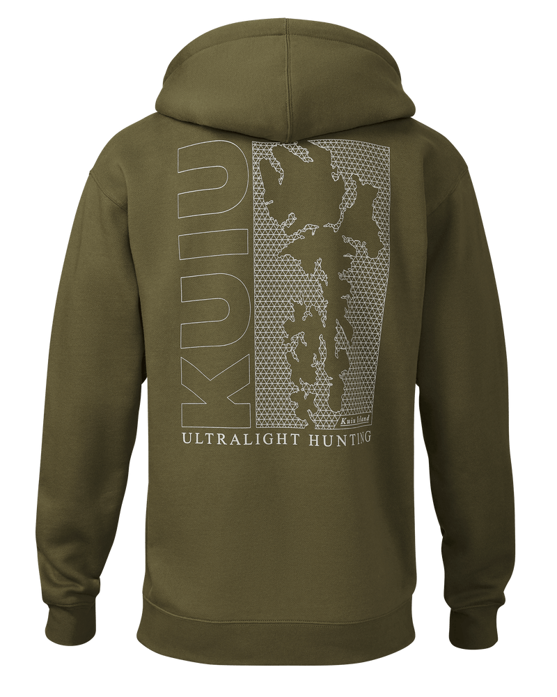 Back of KUIU Island Full-Zip Hoodie in Army