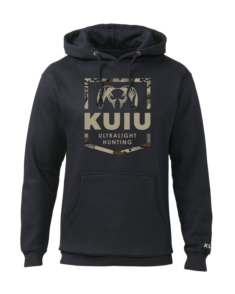 Front of KUIU Vias Shield Hoodie in Navy Blue