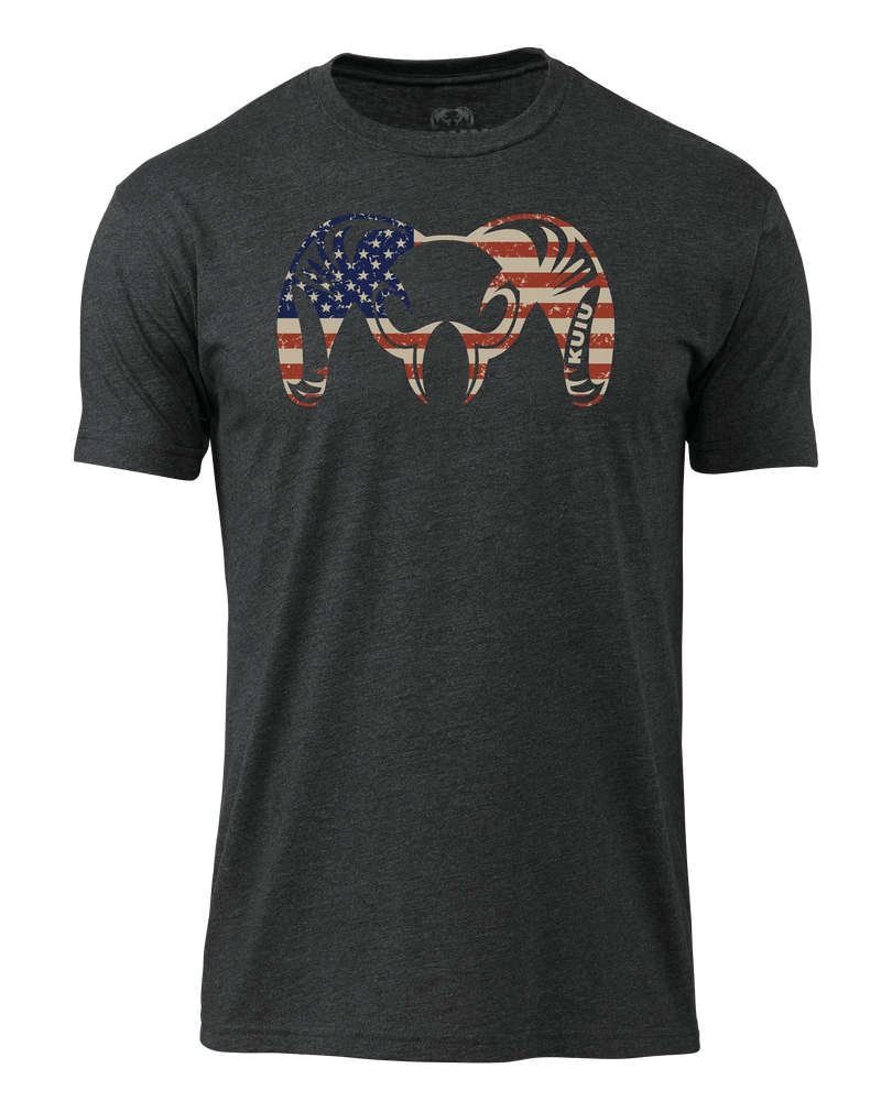 Front of KUIU Patriotic Big Ram T-Shirt in Charcoal Grey