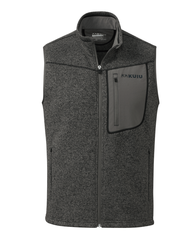 Front of Base Camp Sweater Vest in Charcoal Heather Grey