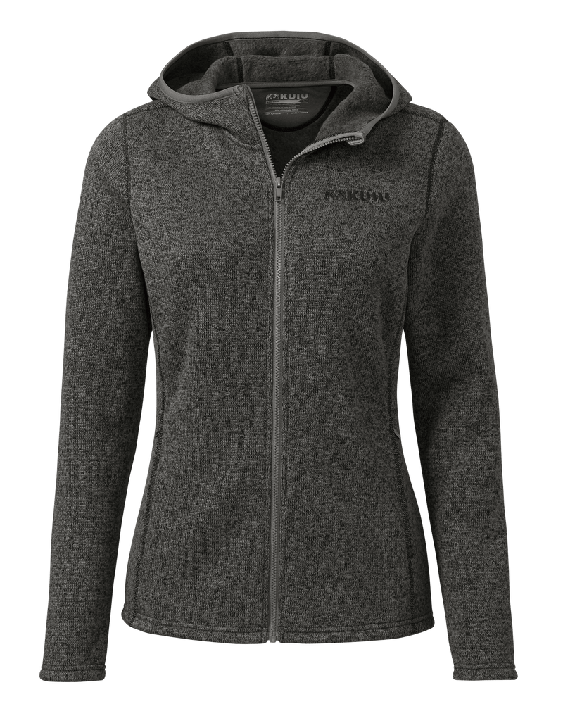 Front of Women's Base Camp Full Zip Hooded Sweater in Charcoal Heather Grey