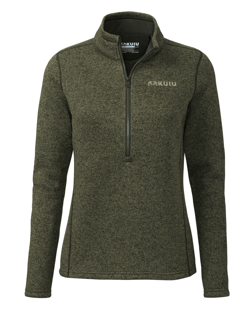 Front of Women's Base Camp Pullover Sweater in Olive Heather Green