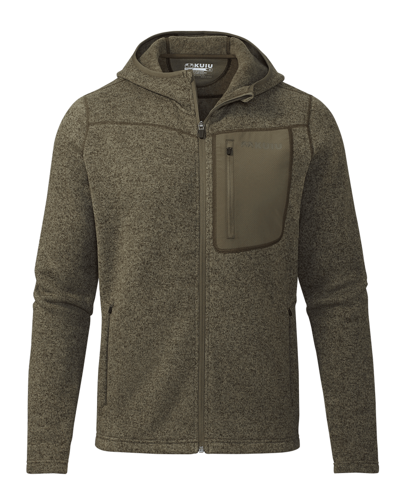 Front of Base Camp Hooded Sweater in Ash Heather Brown