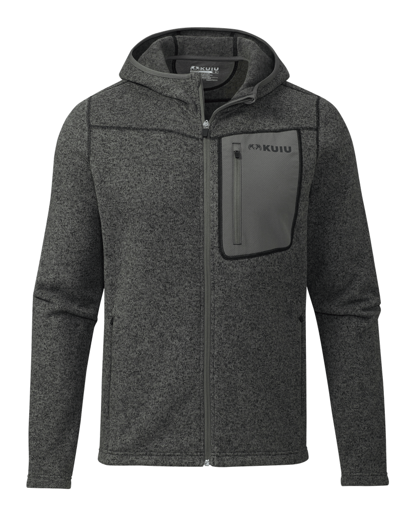 Front of Base Camp Hooded Sweater in Charcoal Heather Grey