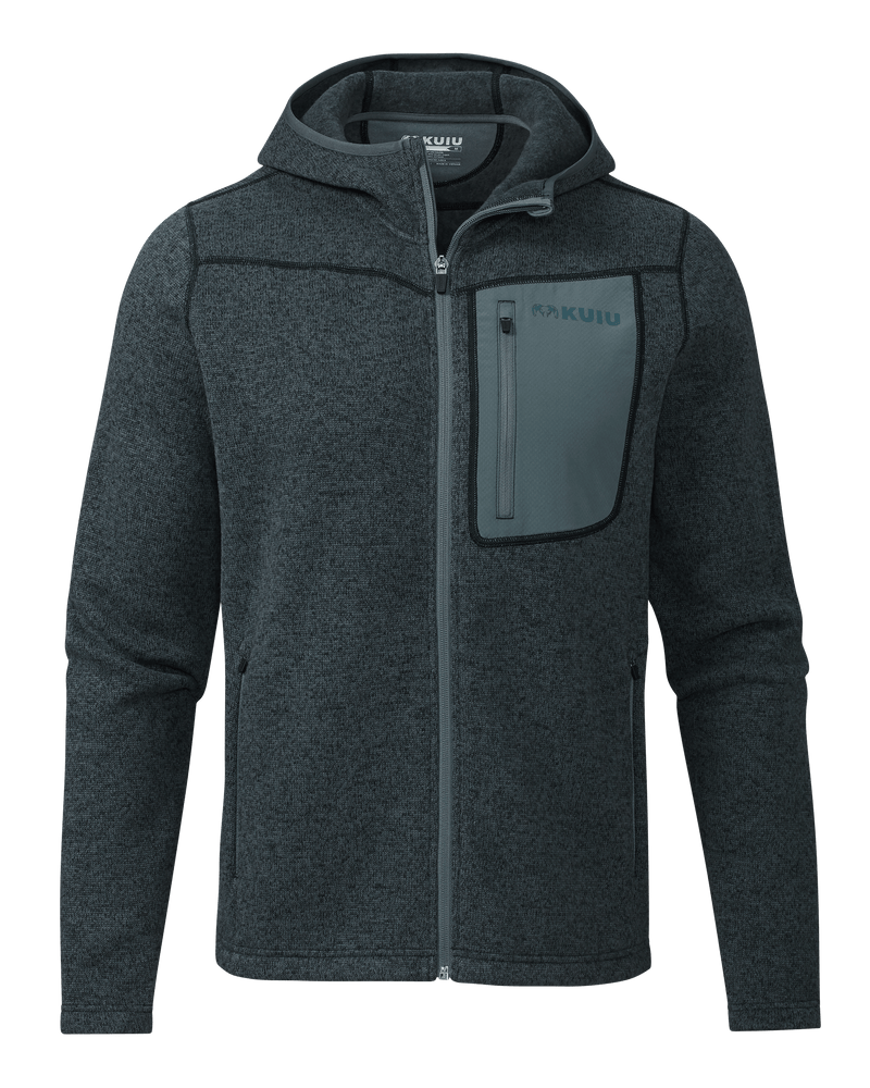 Front of Base Camp Hooded Sweater in Navy Heather