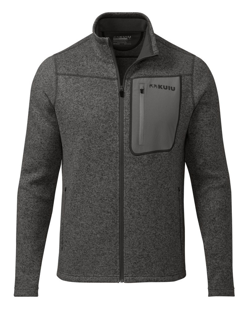 Front of Base Camp Full Zip Sweater in Charcoal Heather Grey