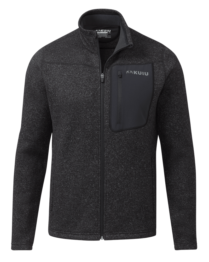 Front of Base Camp Full Zip Sweater in Heather Black 