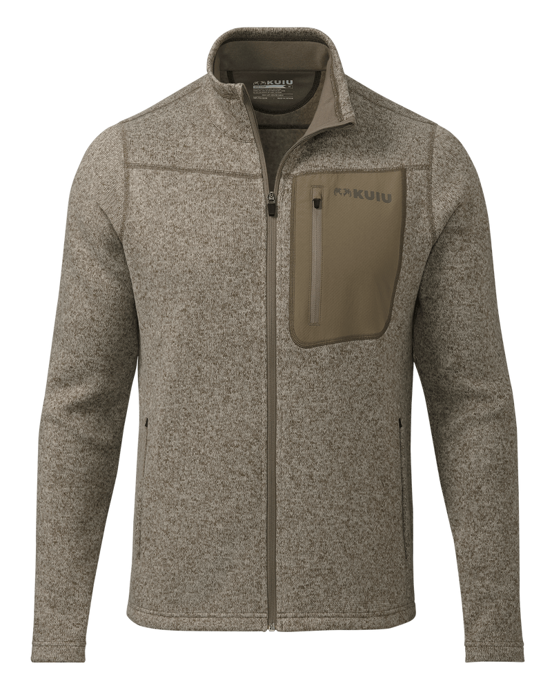 Front of Base Camp Full Zip Sweater in Khaki Heather