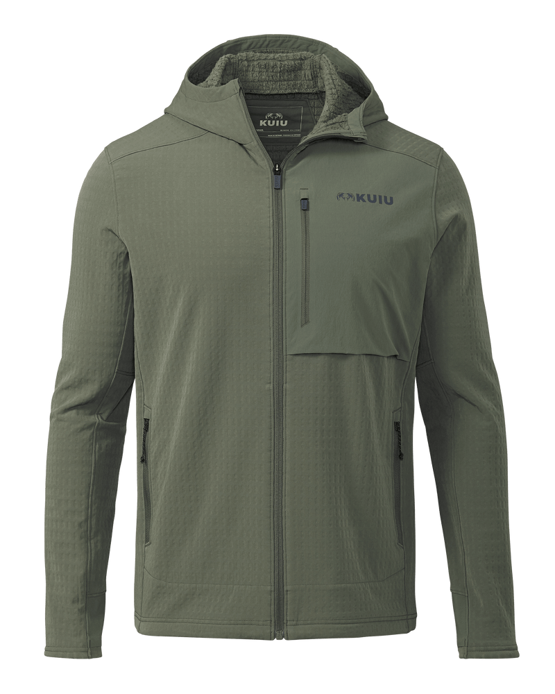 Front of Blockfield Fleece Hoodie in Dark Sage Green