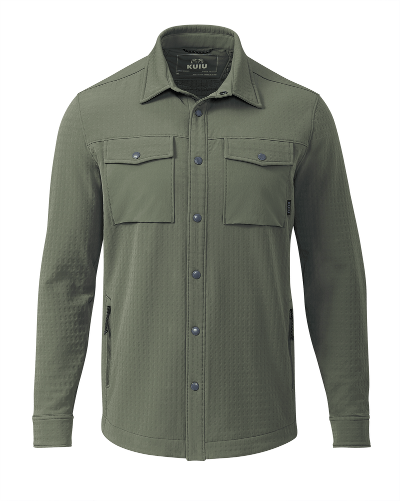 Front of Blockfield Fleece Shirt in Dark Sage Green