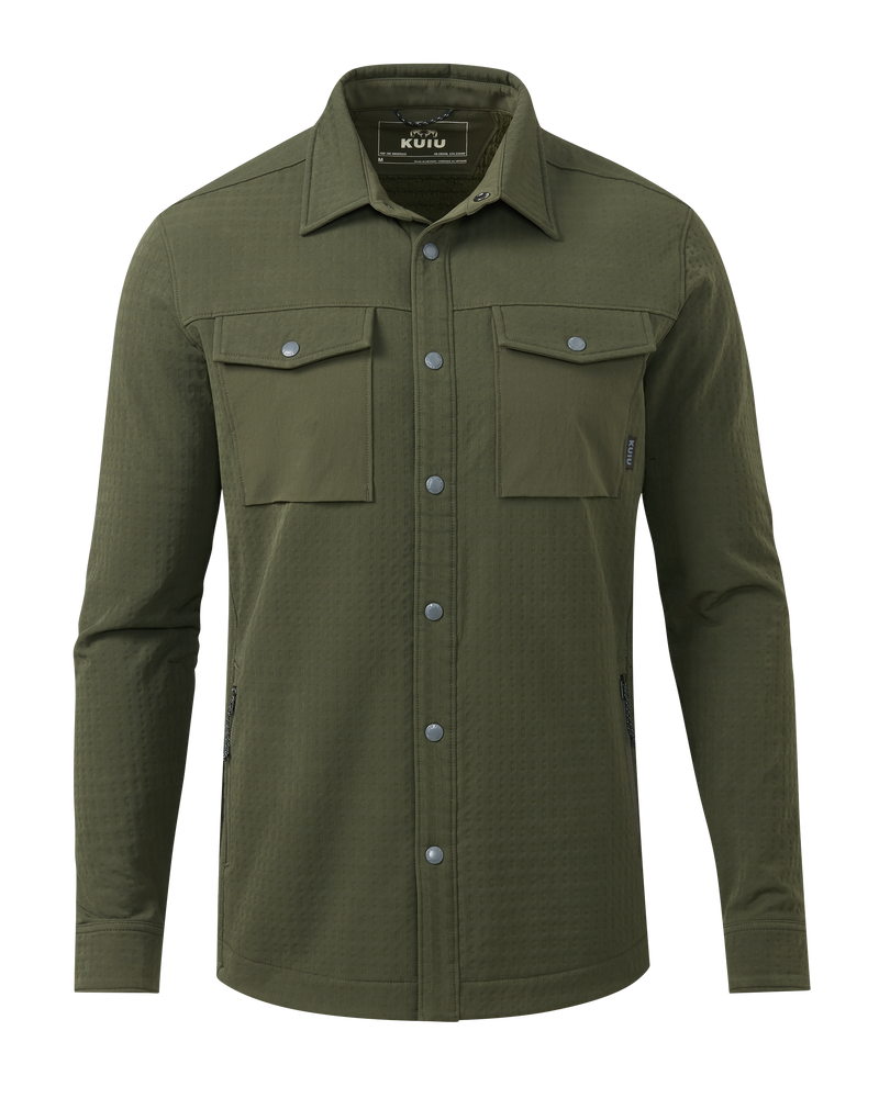 Front of Blockfield Fleece Shirt in Wildwood Green