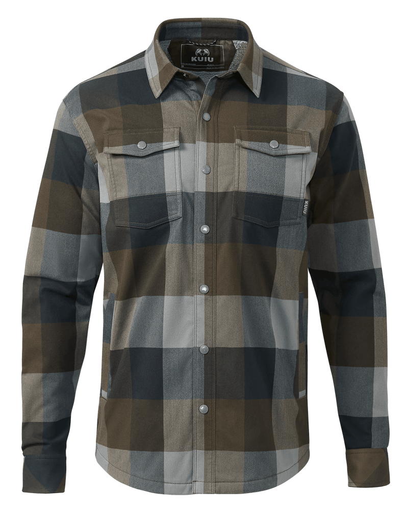 Front of Fleece Lined Flannel Shirt Jacket in Vias Plaid