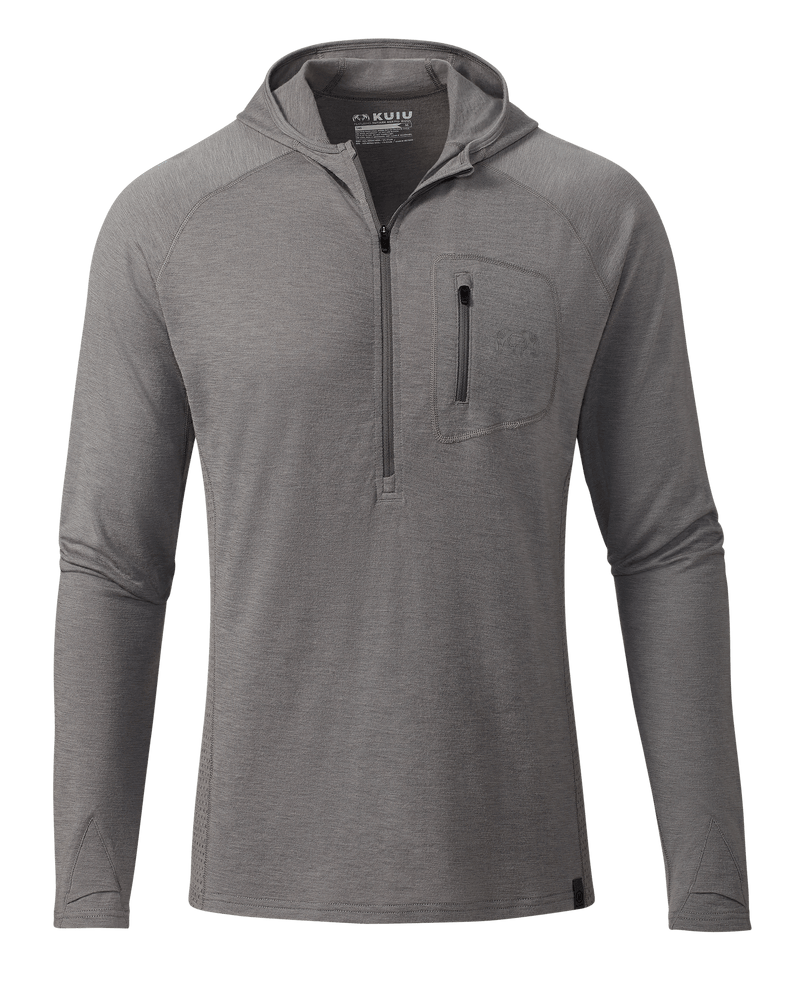 Front of ULTRA Merino 145 Zip-T Hoodie in Warm Grey