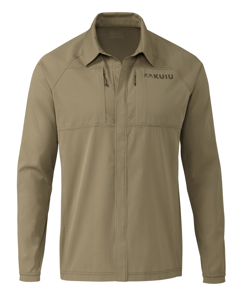 Front of Tiburon Hybrid Snap Shirt in Khaki