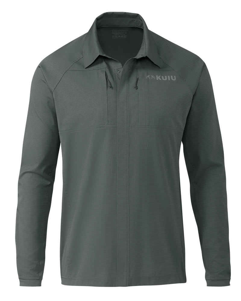 Front of Tiburon Hybrid Snap Shirt in Stone Grey