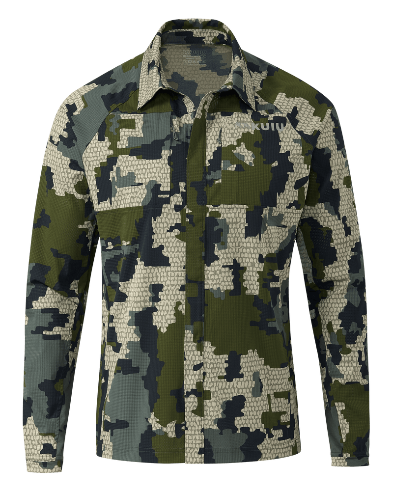 Front of Tiburon Hybrid Snap Shirt in Verde Camouflage