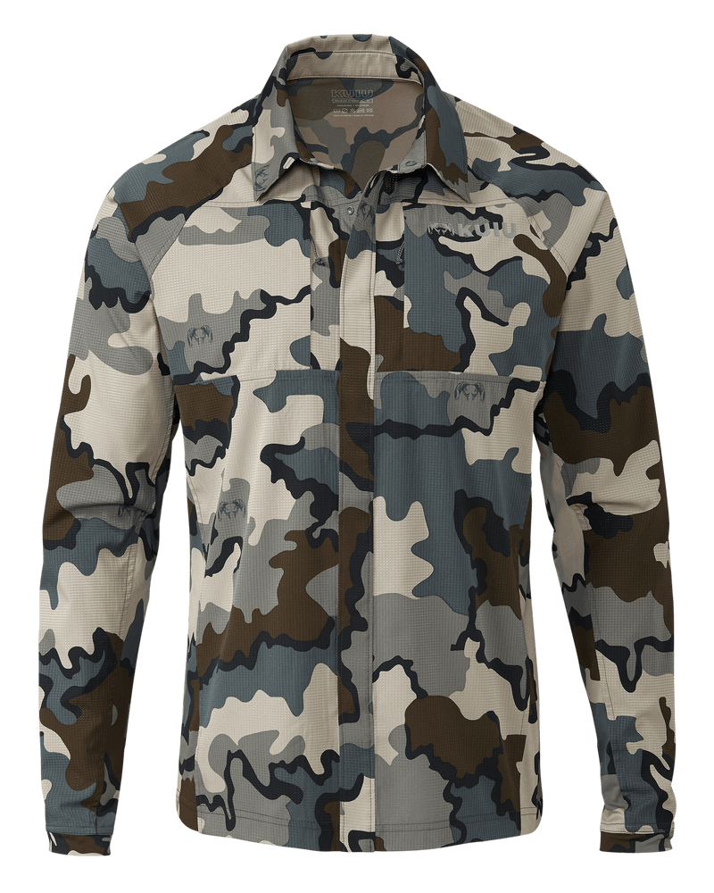 Front of Tiburon Hybrid Snap Shirt in Vias Camouflage