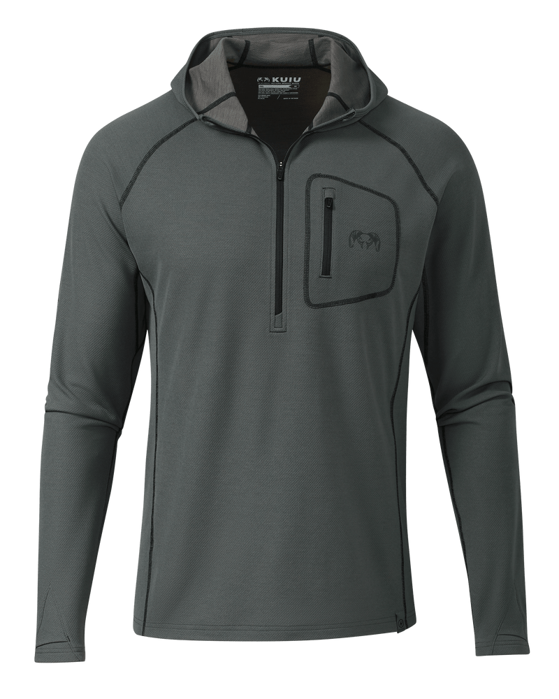 Front of PRO Merino 200 Zip-T Hoodie in Gunmetal Grey