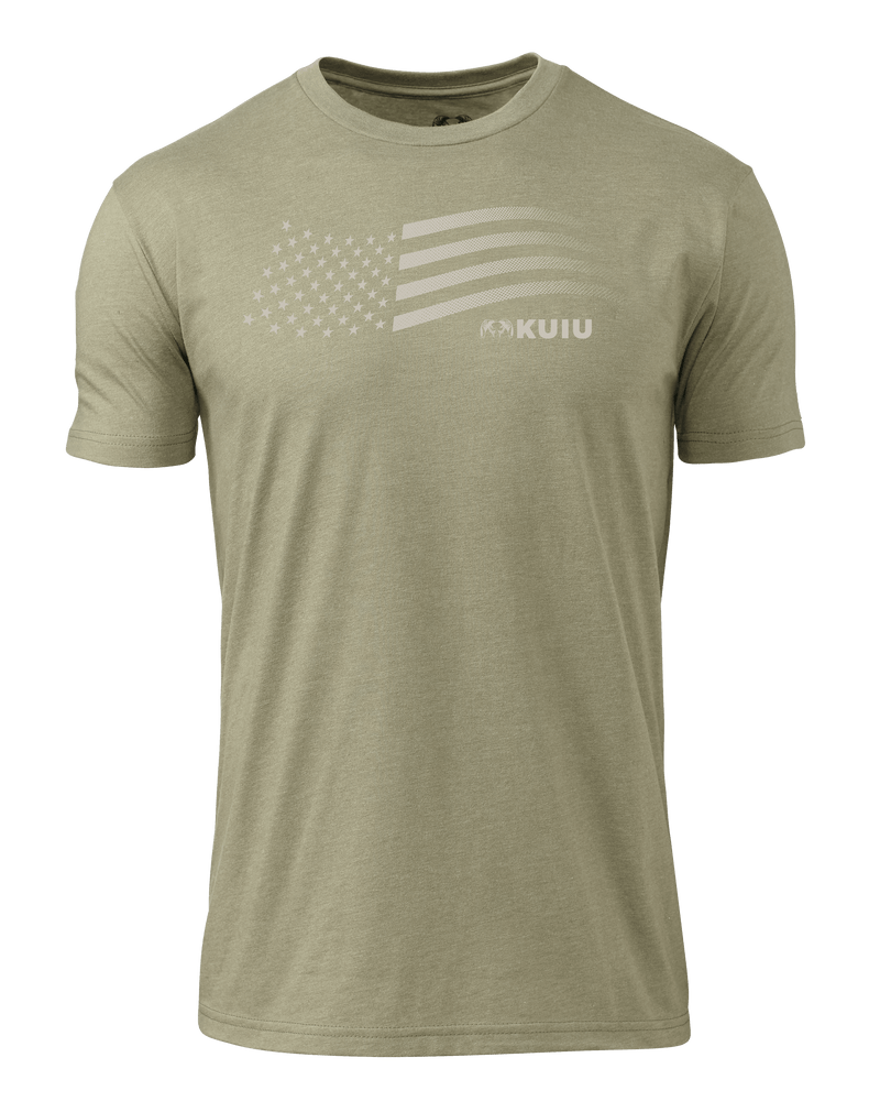 Front of KUIU Flag T-Shirt in Light Olive Green