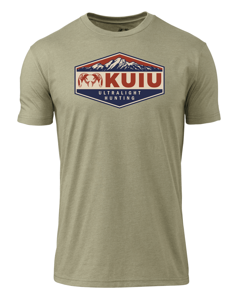 Front of KUIU Mountain Patch T-Shirt in Light Olive Green