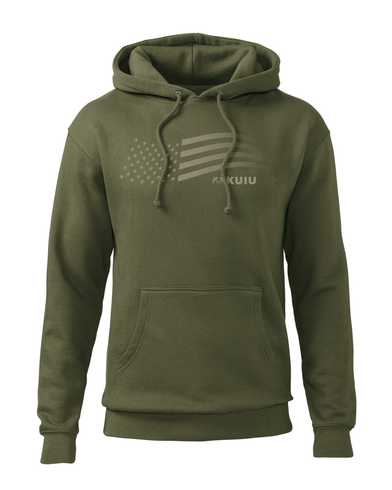 Front of KUIU Flag Hoodie in Army Green