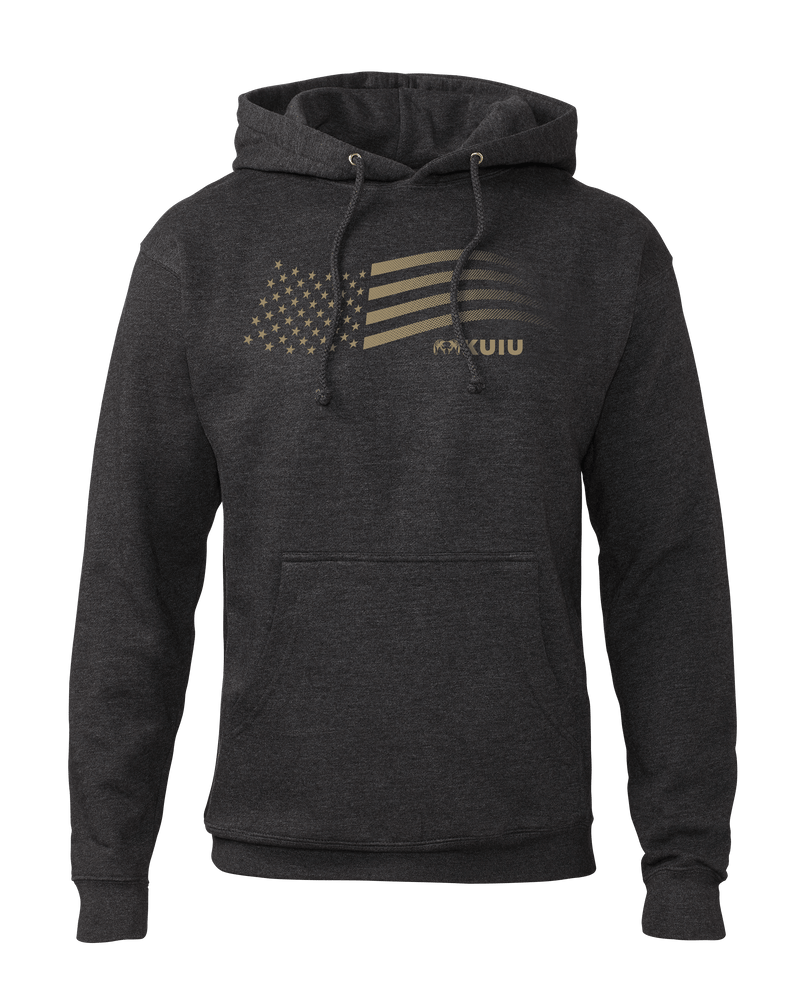 Front of KUIU Flag Hoodie in Charcoal Grey