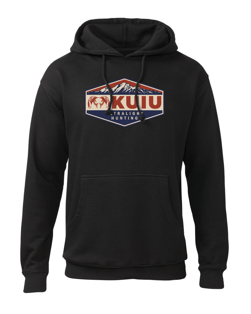 Front of KUIU Mountain Patch Hoodie in Black