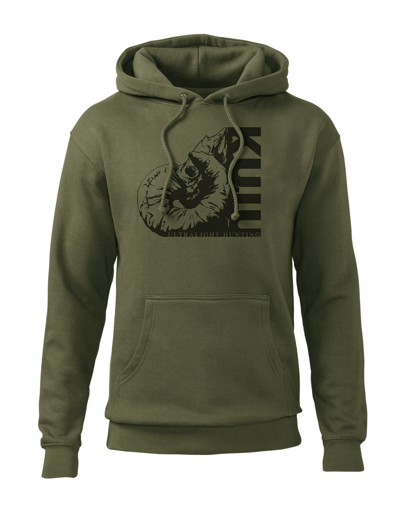 Front of KUIU Skull Hoodie in Army Green