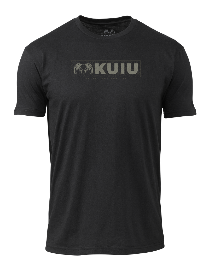 Front of KUIU Topo Block Logo T-Shirt in Black