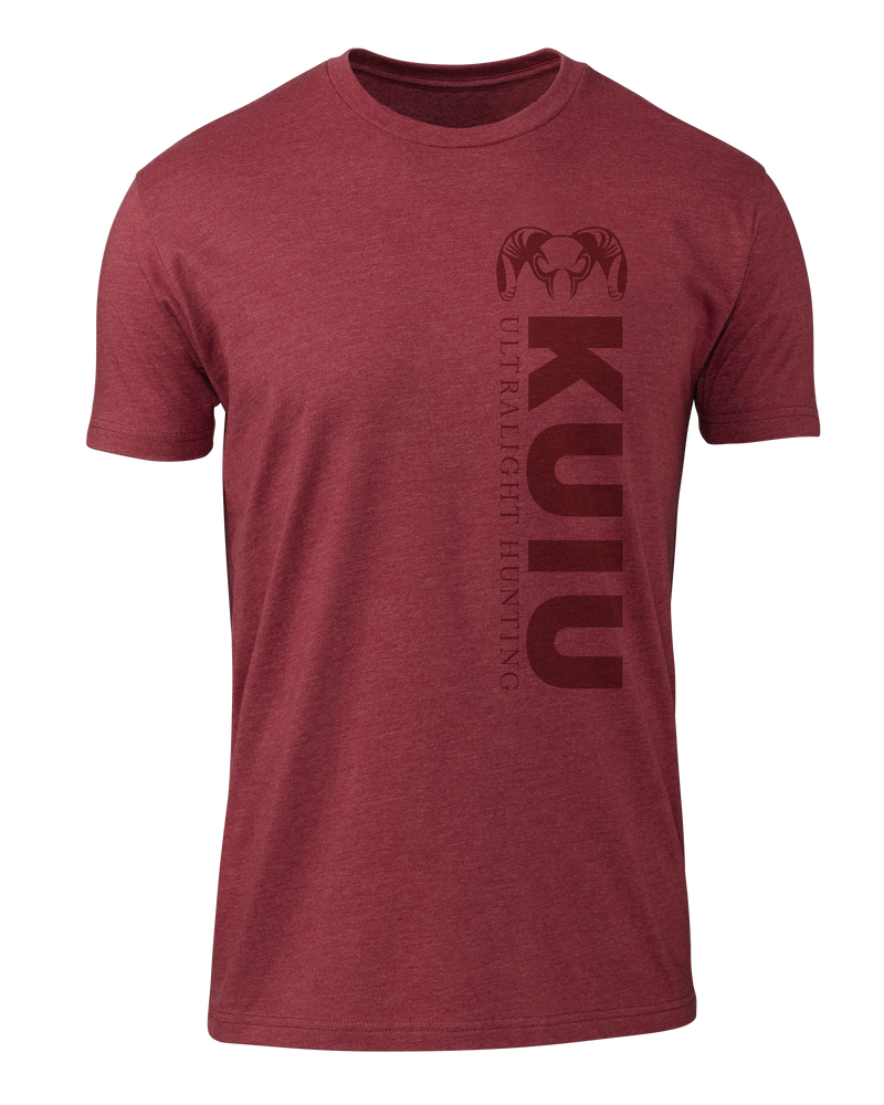 Front of KUIU Solid Vertical T-Shirt in Cardinal Red