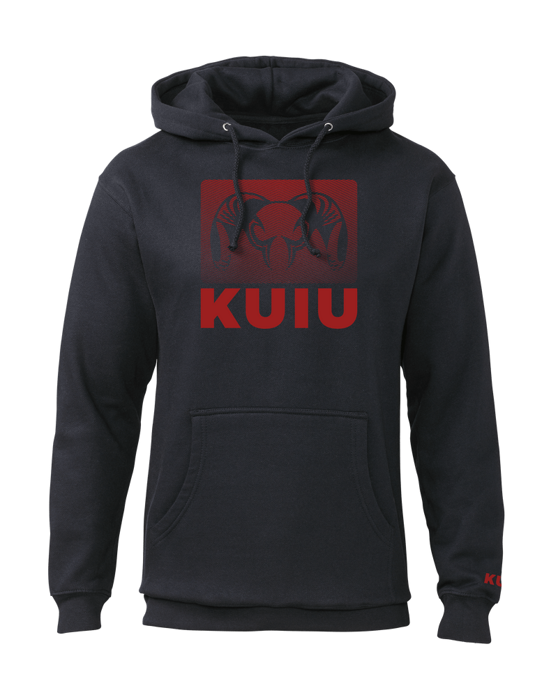 KUIU Fade Hoodie in Navy Blue with Red Logo Print on chest and sleeve