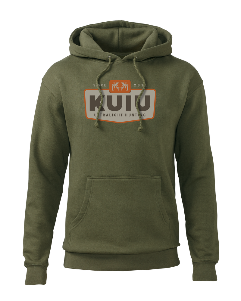 Front of KUIU Patch Hoodie in Army Green