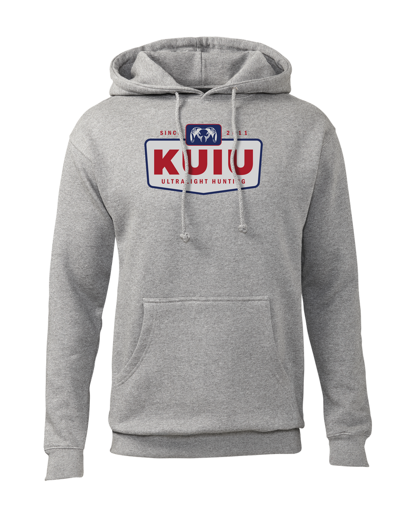 Front of KUIU Patch Hoodie in Heather Grey