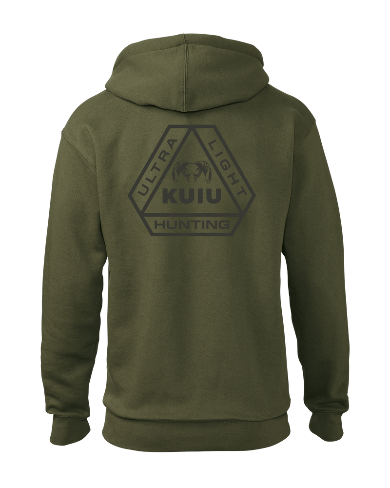 Back of KUIU Prism Hoodie in Army Green