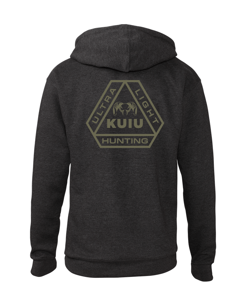 Back of KUIU Prism Hoodie in Charcoal Grey