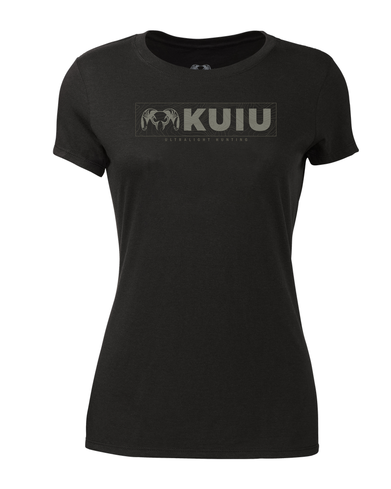 Front of Women's Topo Block Logo T-Shirt in Black