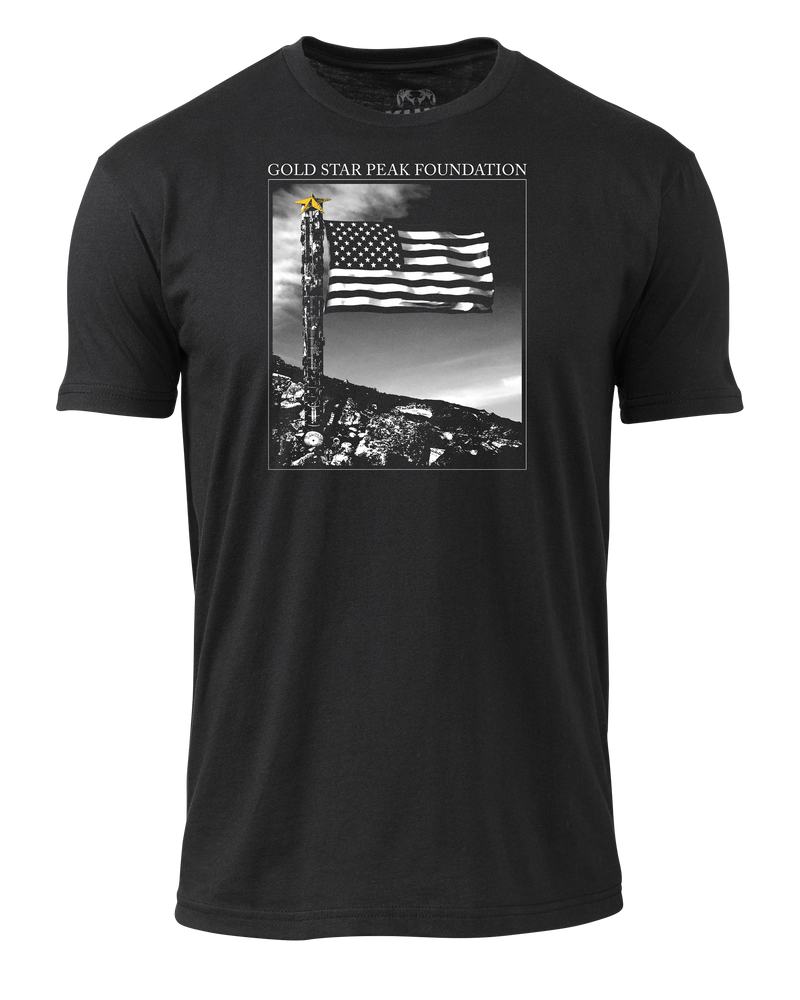 Front of Gold Star Peak Foundation T-Shirt in Black