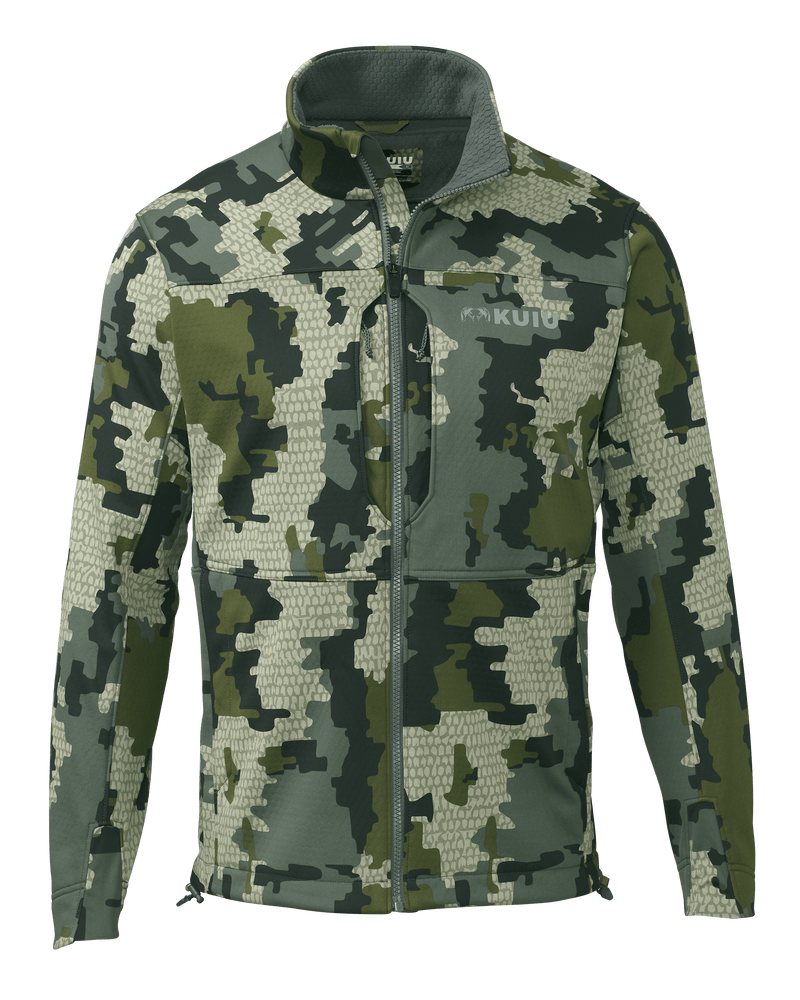 Front of Encounter Jacket in Verde Camouflage