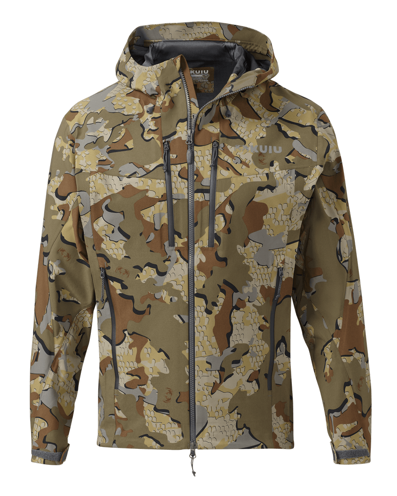 Front of KUIU Kutana Storm Shell Jacket in Valo Camouflage