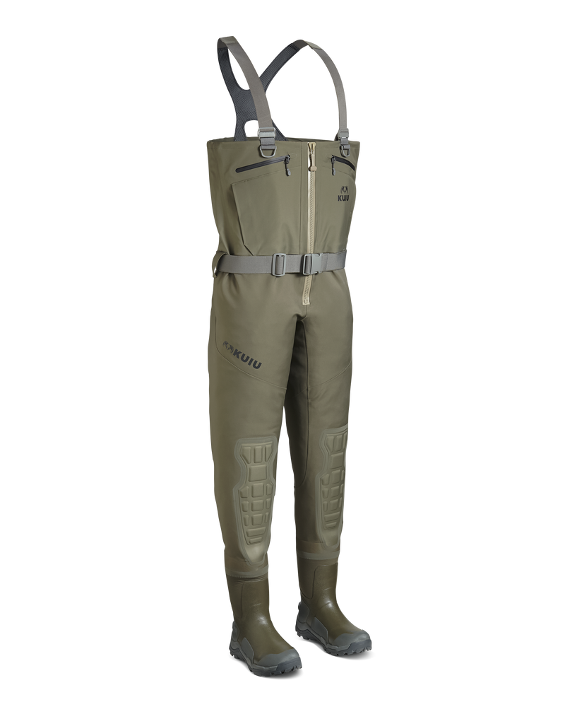 Front of KUIU PRO HD Flex Zip Wader in Ash Brown