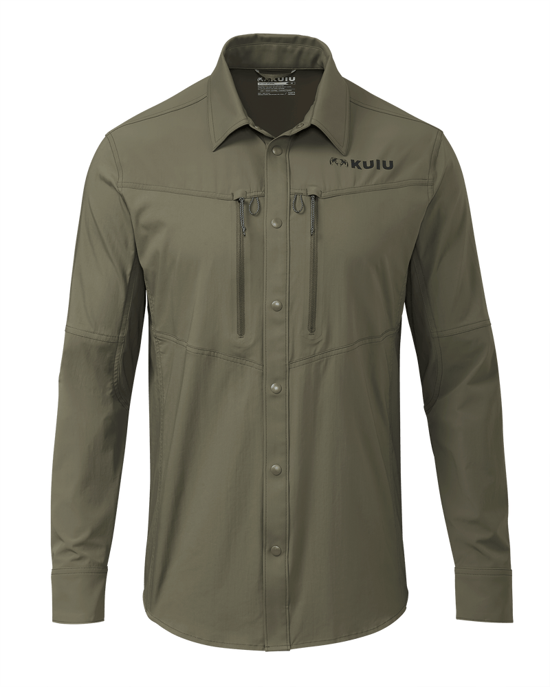 Front of KUIU Upland Sport Shirt in Ash Brown