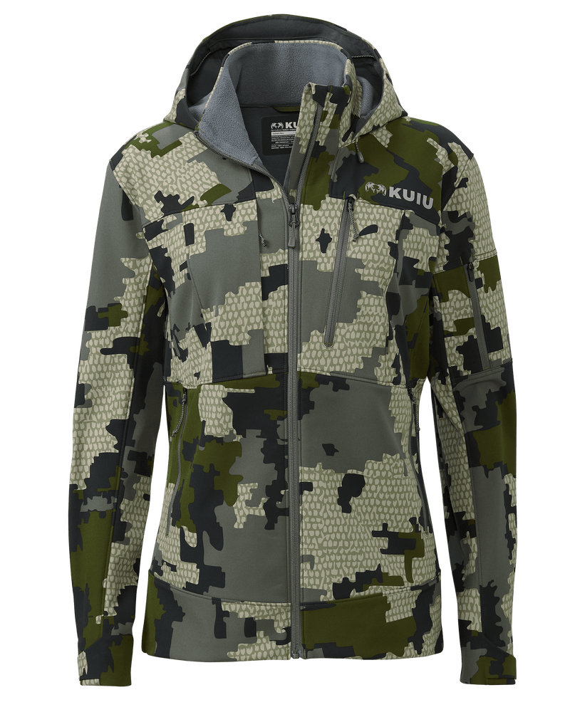 Front of Women's Guide PRO Hooded Jacket in Verde Camouflage