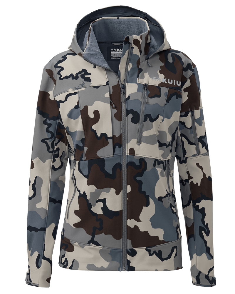 Front of Women's Guide PRO Hooded Jacket in Vias Camouflage