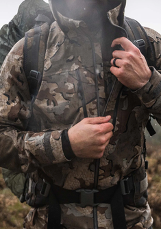 Front of Yukon TR Rain Jacket in Valo Camouflage